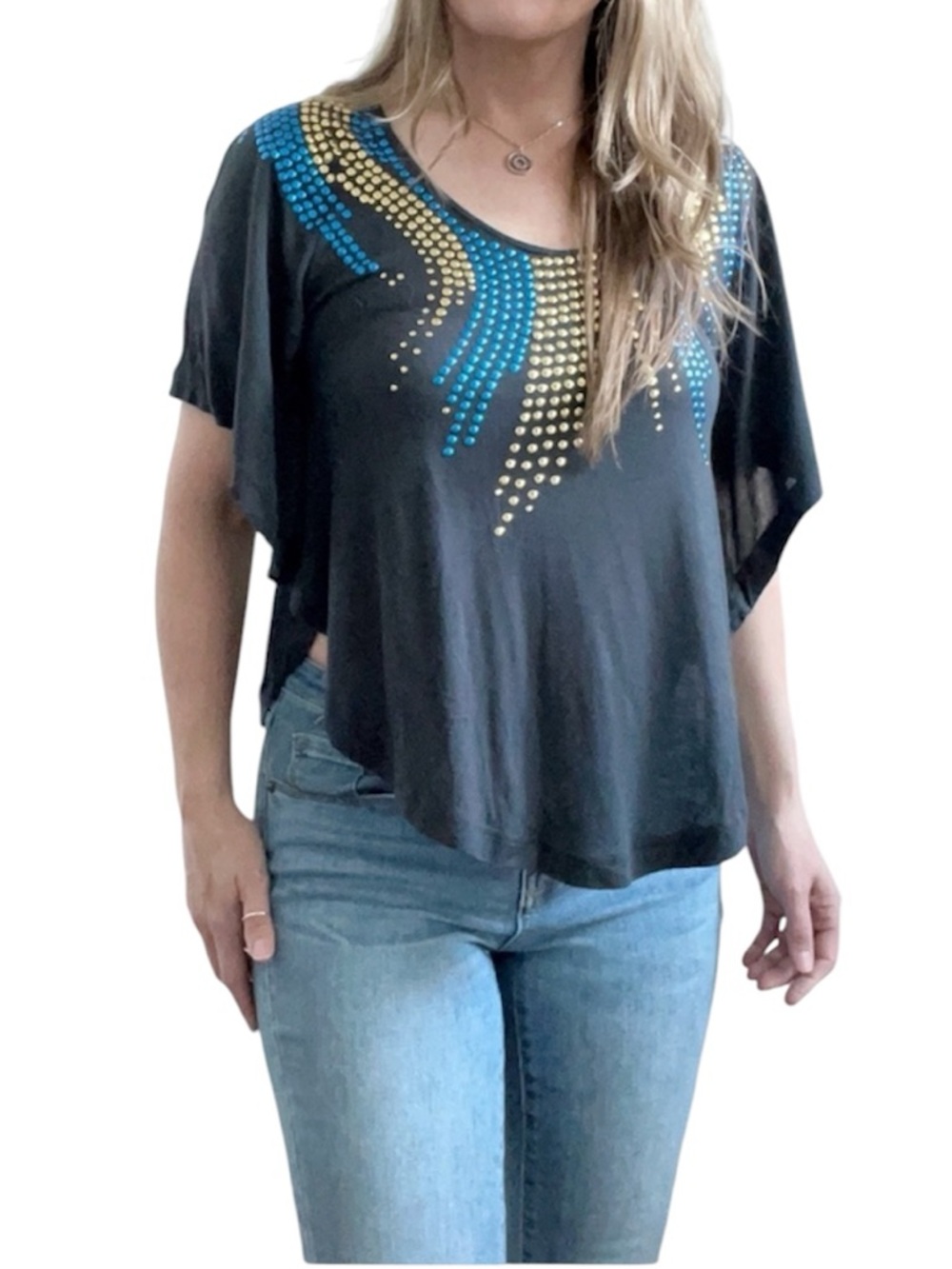 FREE PEOPLE Edgy Studded flowy statement top size XS